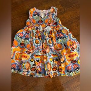 Briton Court Peasant Neck Abstract Faces and Fruit Print Dress